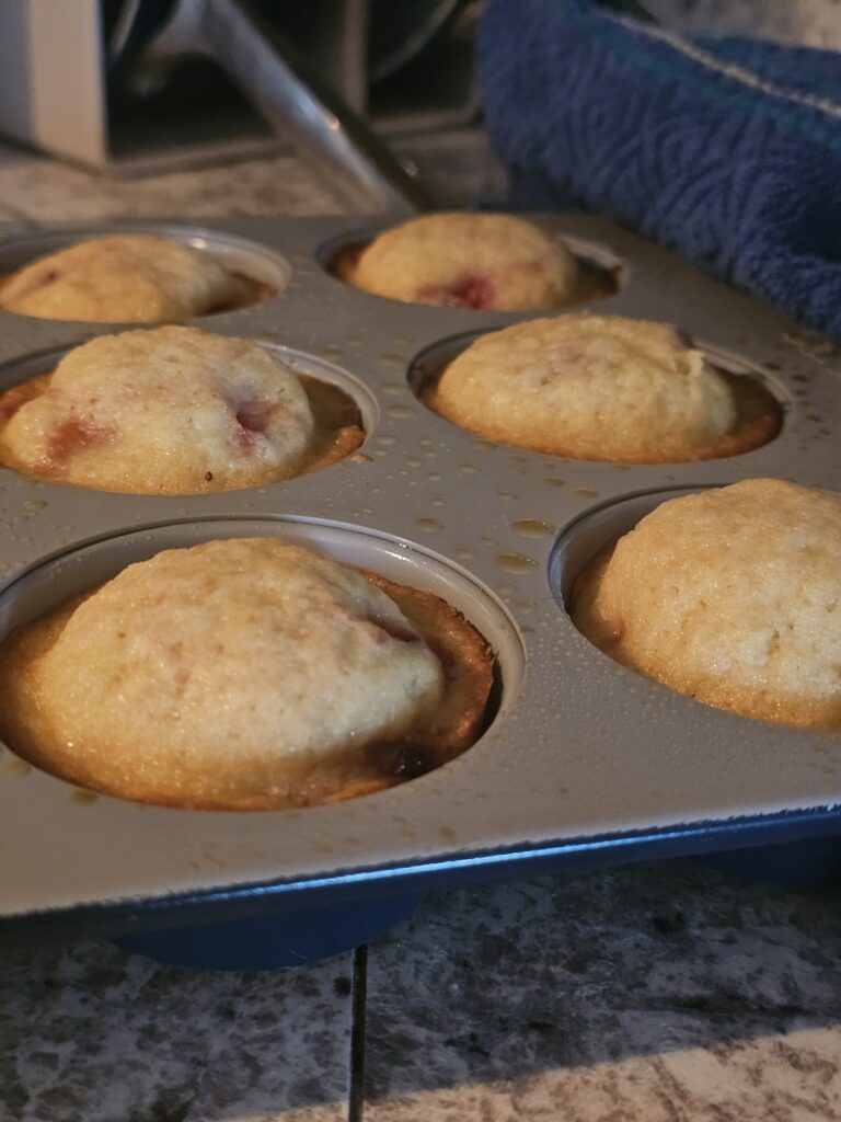 Strawberry muffin in pan